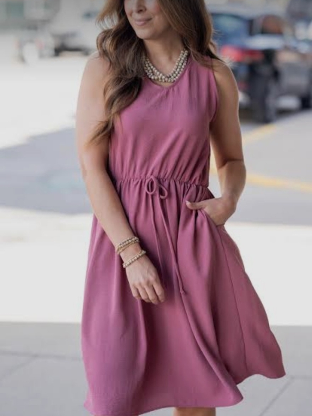 NWOT Betsey's Boutique Tie Waist Tank Midi Dress Dusty Rose